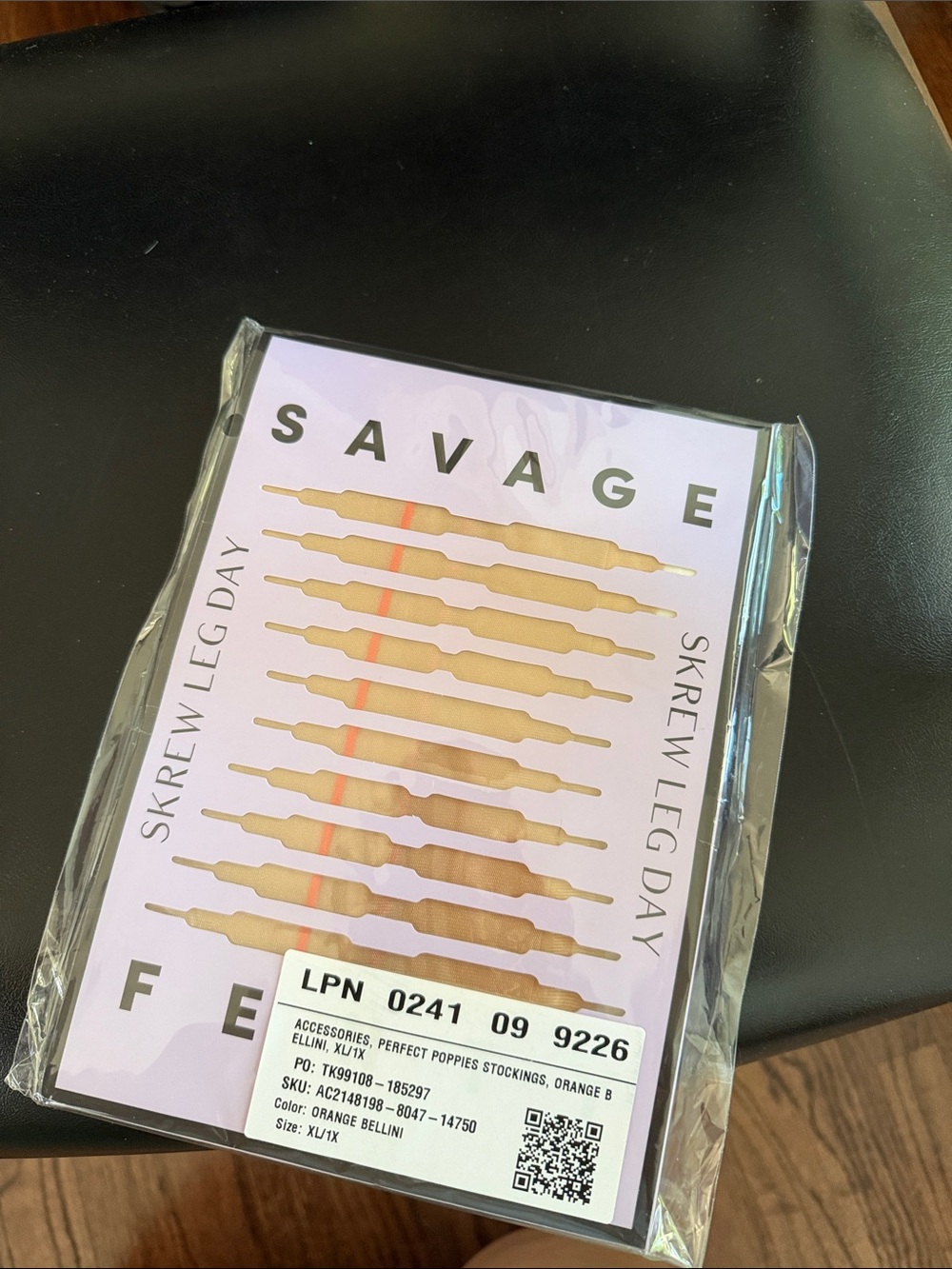 NWT Savage X Fenty Orange Bellini Sheer Stockings with Gold Stripes